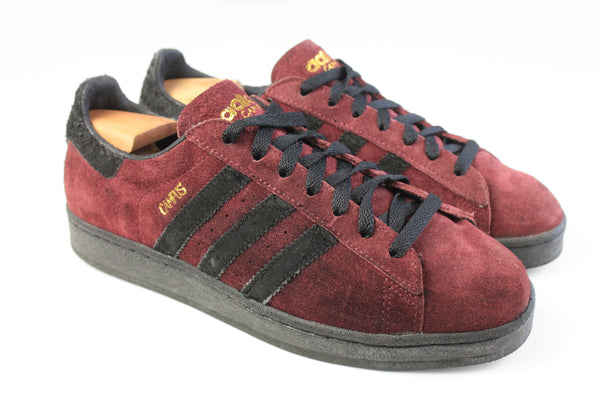 Vintage Adidas Campus Sneakers US 9 1994 retro burgundy red 90s rare suede shoes
