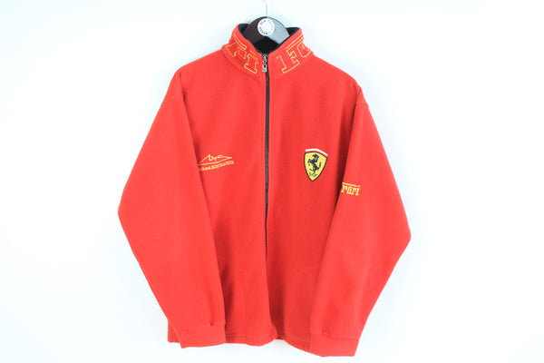 Vintage Ferrari Fleece Jacket full zip red bright warm racin wear 90's style Michael Schumacher retro clothing F1 Formula  sport car