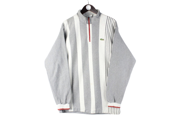 Vintage Lacoste Sweatshirt Large gray white 90s retro jumper sport style 1/4 zip France brand small logo