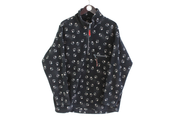 Vintage Jack Wolfskin Fleece 1/4 Zip  paws pattern black basic winter swetaer 90's style mountain wear black outdoor long sleeve monogram