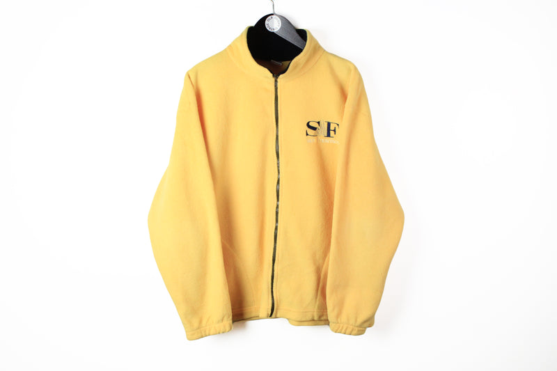 Vintage San Francisco Fleece Full Zip Large made in USA yellow retro style Andy's sweater