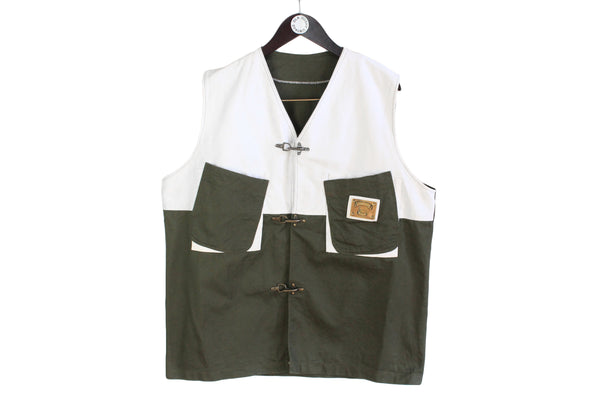 Vintage Karl Kani Vest Sleeveless jacket green white outdoor wear 90's style rave retro hipster clothing