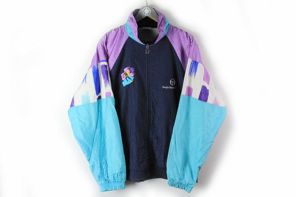 Vintage Sergio Tacchini Track Jacket XLarge purple blue multicolor 90s Italy sport jacket