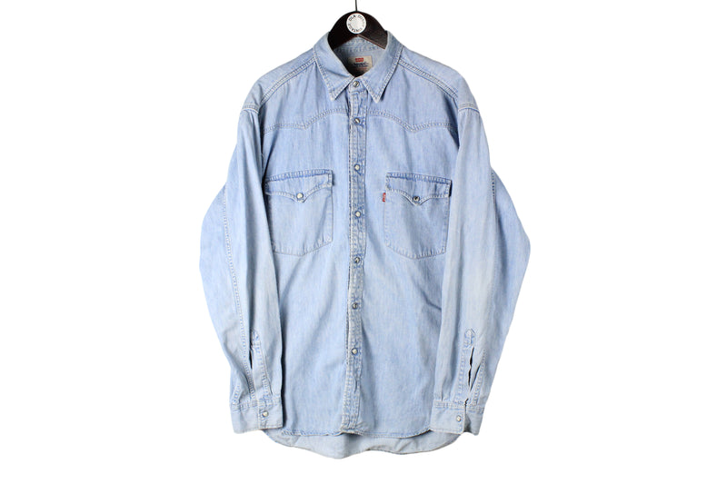 Vintage Levi's Shirt XLarge size men's oversize 90's style USA brand work wear blue jean denim collared long sleeve casual basic street style
