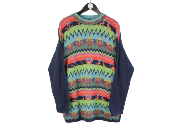 Vintage United Colors of Benetton Sweater XLarge blue multicolor 90's retro wool pullover