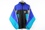 Vintage Adidas Track Jacket Large / XLarge blue black 90s retro style sport oversize windbreaker