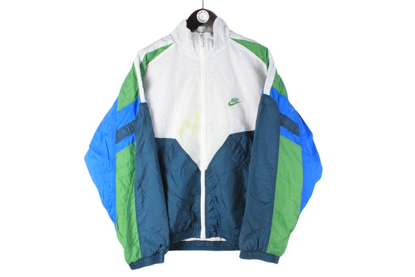 Vintage Nike Track Jacket Large white green 90s retro windbreaker sport style jacket
