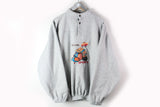 Vintage Bossini Sports Fleece XLarge gray outdoor embroidery logo 80s sport ski sweater