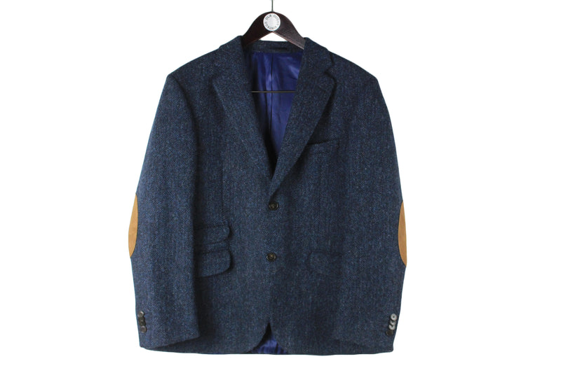 Vintage Harris Tweed Blazer Medium size blue men's classic basic outfit formal event wear authentic wool jacket retro rare 90's clothing