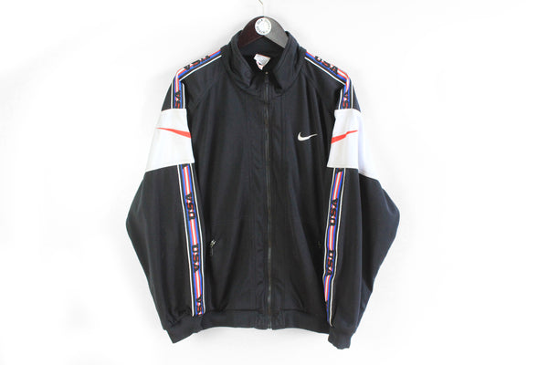 Vintage Nike Track Jacket full sleeve logo swoosh black basic sport weat authentic sweat athletic clothing retro 90's USA