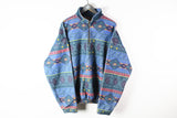 Vintage Fleece 1/4 Zip Fleece XLarge blue multicolor abstract crazy pattern retro style 80s ski outdoor sweater