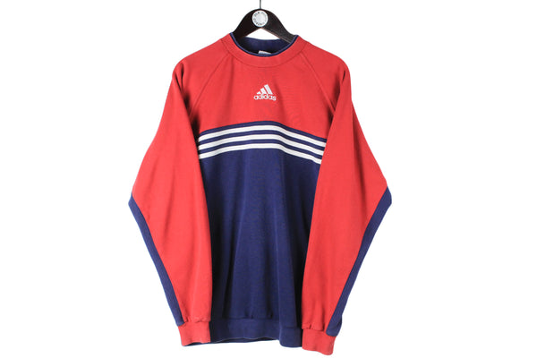 Vintage Adidas Sweatshirt Large size men's pullover multicolor front logo rare retro 90's long sleeve cotton jumper authentic athletic brand streetwear