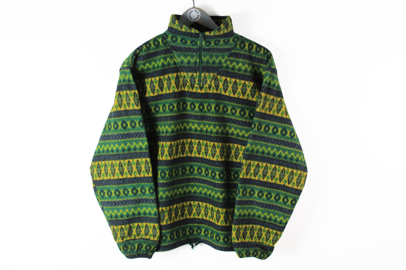 Vintage Fleece 1/4 Zip Small / Medium green abstract pattern ski sweater