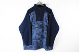Vintage Fleece 1/4 Zip XLarge blue abstract pattern sweater