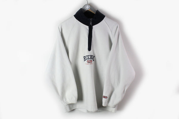 Vintage Reebok Fleece Half Zip Small gray big logo 90s sport athletic classic sweater