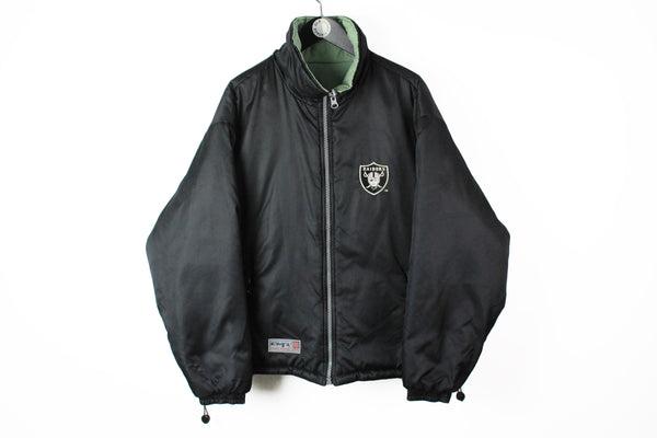 Vintage Raiders Los Angeles Double Sided Jacket Large / XLarge black green 90's 80's sport full zip authentic NFL football jacket