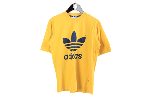 vintage adidas tee summer retro top bright yellow big logo sport wear outfit 90's 80's style short sleeve crewneck