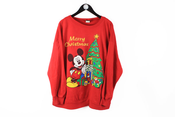 Vintage Mickey Mouse Disney Sweatshirt XXLarge made in USA red 90s long sleeve Merry Christmas t-shirt