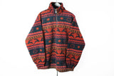 Vintage Fleece 1/4 Zip Large winter ski style animal pattern 90's Arctic sweater