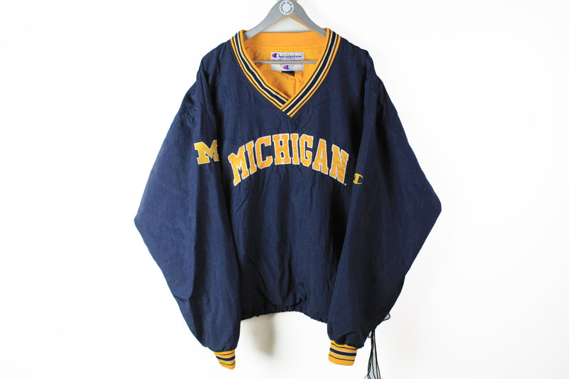 Vintage Michigan Champion Sweatshirt XXLarge big logo basketball 90s sport anorak V-neck oversize