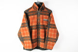 Vintage O'Neill Santa Cruz Fleece 1/4 Zip Medium plaid orange gray 90s sport surfing snowboard warm ski sweater