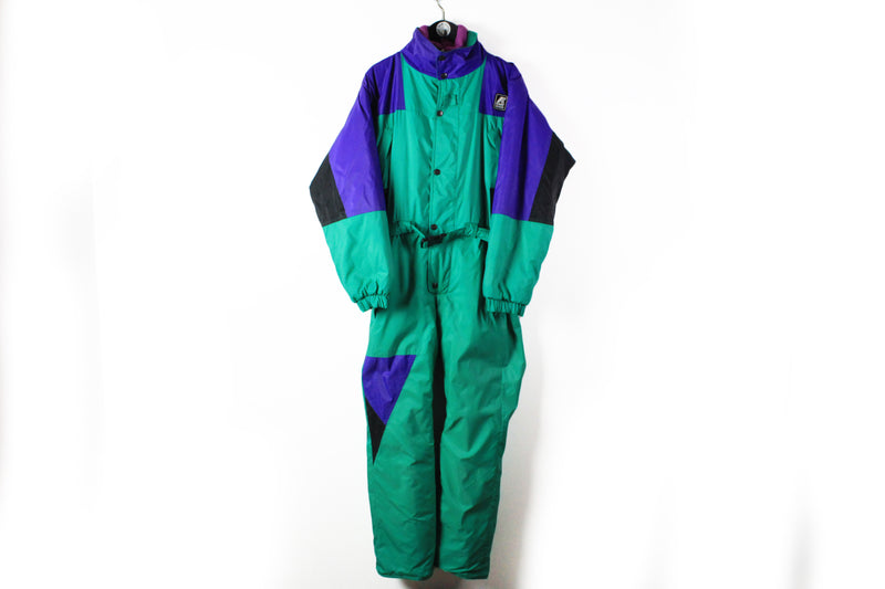 Vintage K-Way 1992 Albertville Ski Suit Small / Medium green blue 90s retro style jumpsuit skisuit coverall jacket