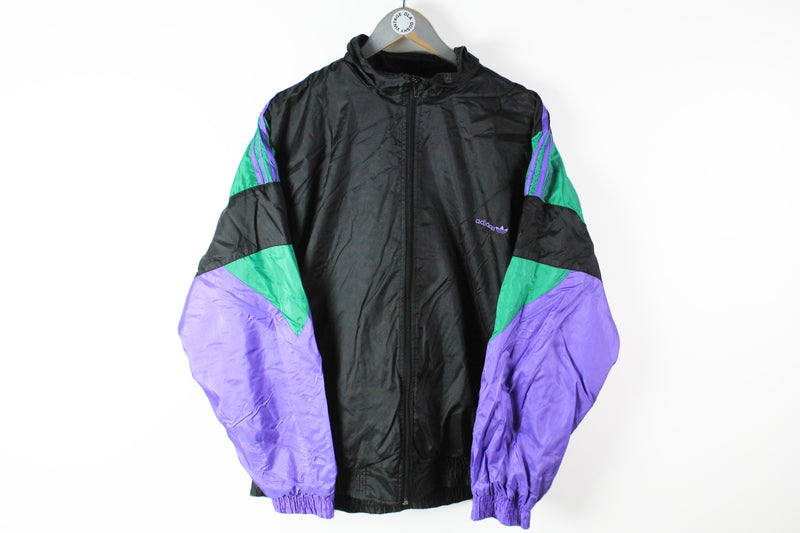 Vintage Adidas Track Jacket Large / XLarge black purple 90s sport windbreaker athletic wear