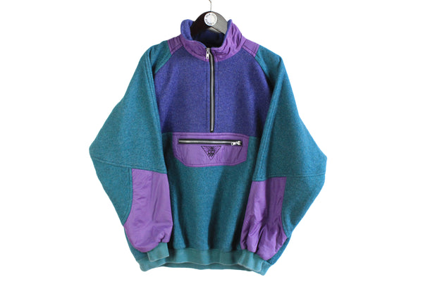 Vintage Fleece Half Zip purple green multicolor long sleeve warm sweathirt 90's style rare retro jumper