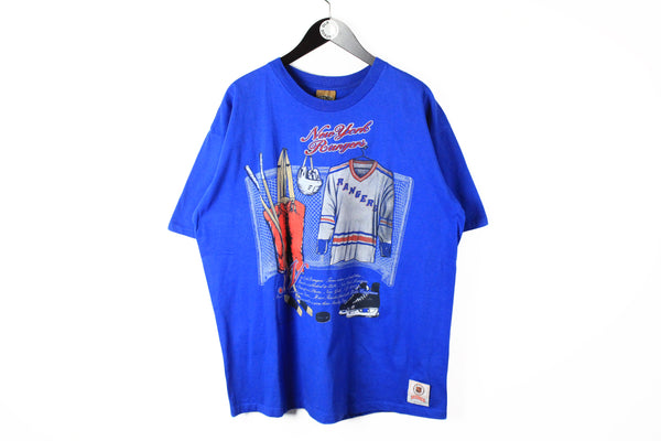 Vintage New York Rangers Nutmeg T-Shirt XLarge blue 90's hockey cotton tee