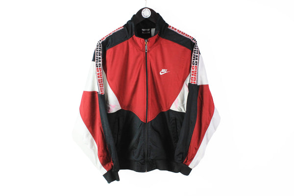 Vintage Nike Swoosh Track Jacket Medium red black 90s big logo full zip sport windbreaker