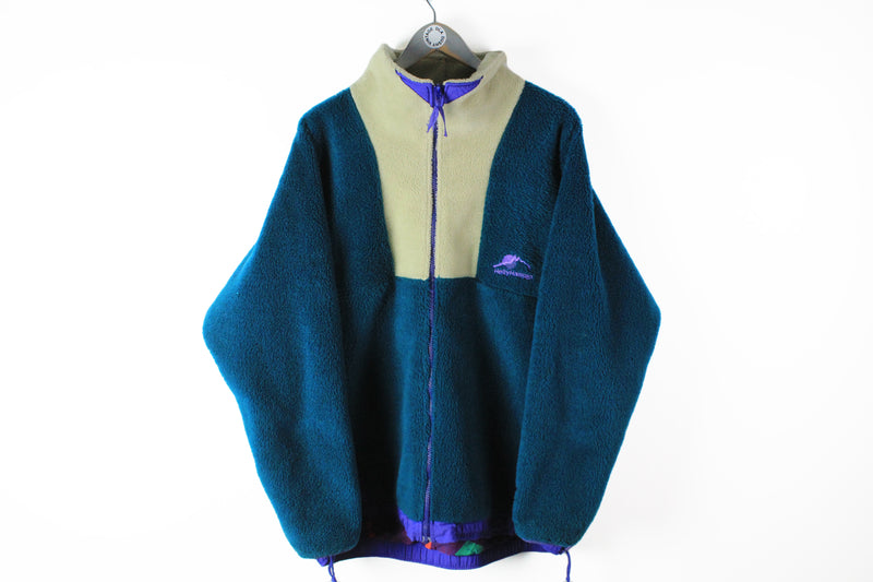 Vintage Helly Hansen Fleece XLarge green full zip 90s ski sweater outdoor 