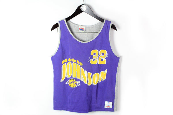Vintage Lakers Los Angeles Magic Johnson Nutmeg Jersey Small purple gray cotton 90's style made in USA sleeveless tee