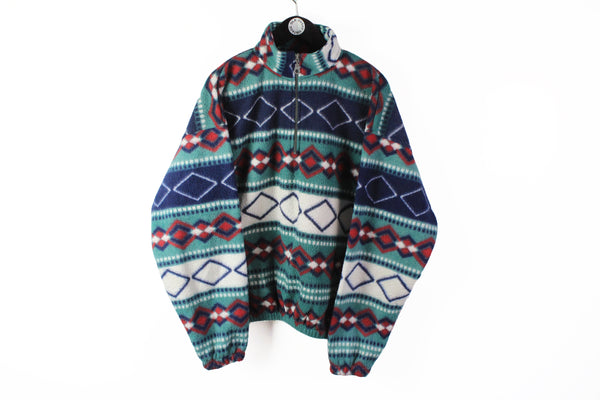 Vintage Fleece 1/4 Zip Large multicolor 90s retro style winter sweater 