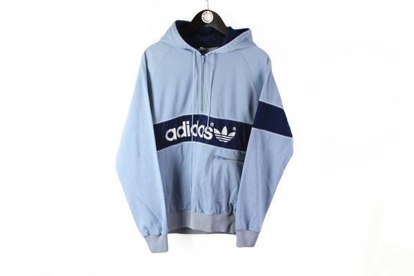 Vintage Adidas Hoodie Large big logo 90s blue polyester made in Hungaria