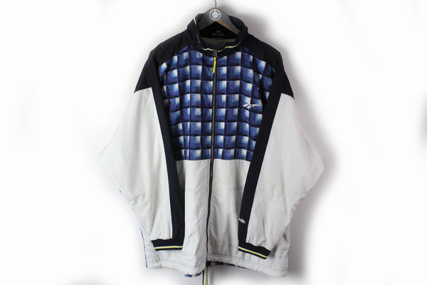 Vintage Reebok Jacket XLarge gray blue plaid pattern full zip windbreaker