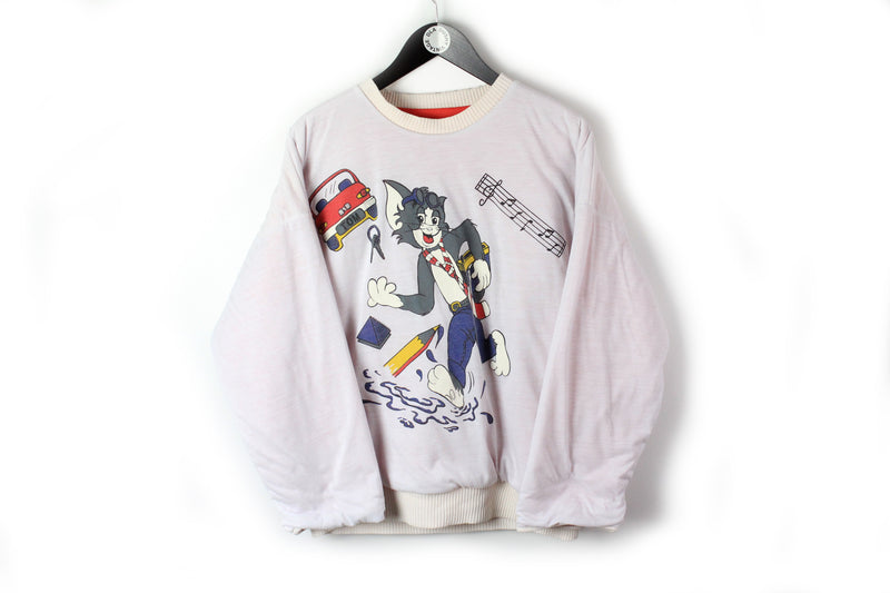 Vintage Tom And Jerry Double Sided Sweatshirt Small 80s white red jumper cartoon 