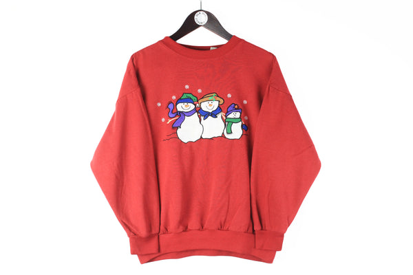Vintage Sweatshirt Women's Medium red big logo Snowman embroidery sport jumper