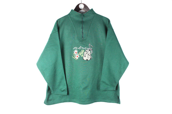 Vintage Mountains Sweatshirt 1/4 Zip Women’s Large green big embroidery logo