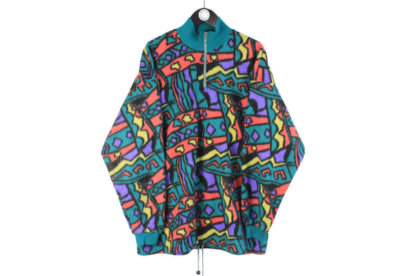 Vintage Fleece 1/4 Zip XLarge multicolor crazy pattern 90s abstract print snowboard ski outdoor sweater