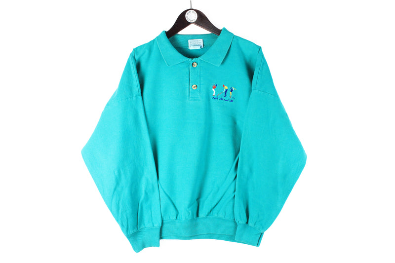 Vintage Golf Sweatshirt Small blue embroidery logo collared jumper 90s 