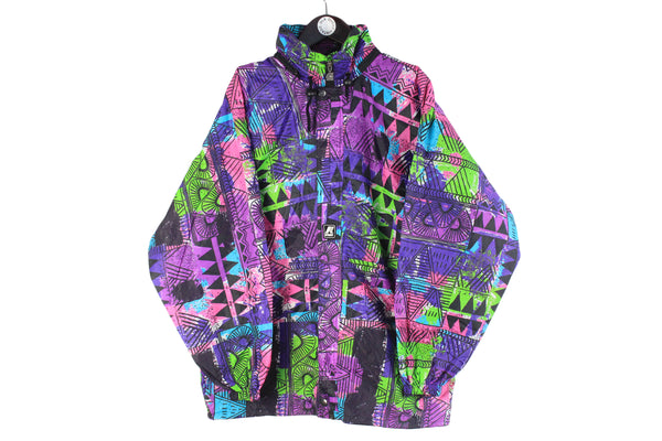 Vintage K-Way Jacket XLarge purple multicolor 90s retro style raincoat sport windbreaker