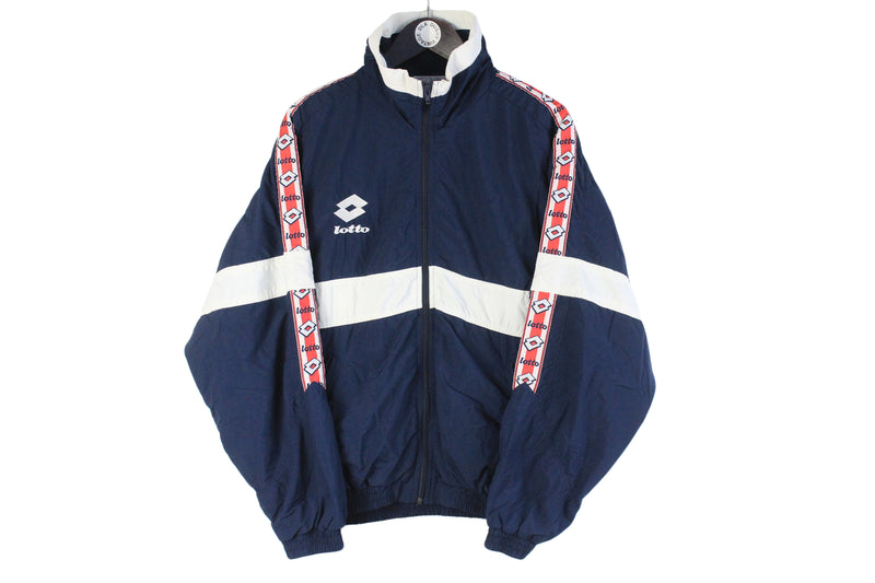 Vintage Lotto Tracksuit Medium / Large sport suit 90's full sleeve logo navy blue retro style lightwear jumpsuit