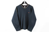 Vintage Nike Sweatshirt Medium V-Neck navy blue 90s sport style cotton jumper