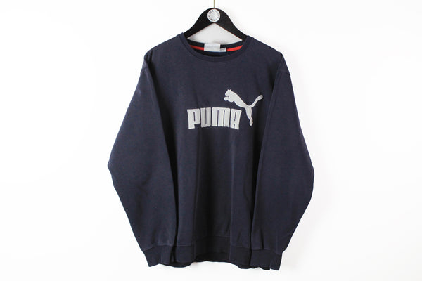 Vintage Puma Sweatshirt Large navy blue big logo 90s sport style streetwear jumper