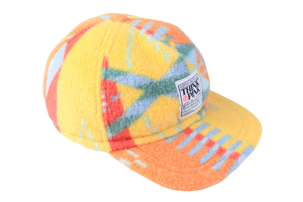 Vintage Think Pink Fleece Cap Kids multicolor orange 90s retro hat
