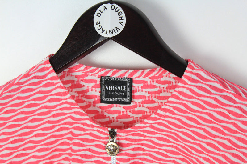 Vintage Versace Cropped Short Sleeve Zipped Blouse Women's Small