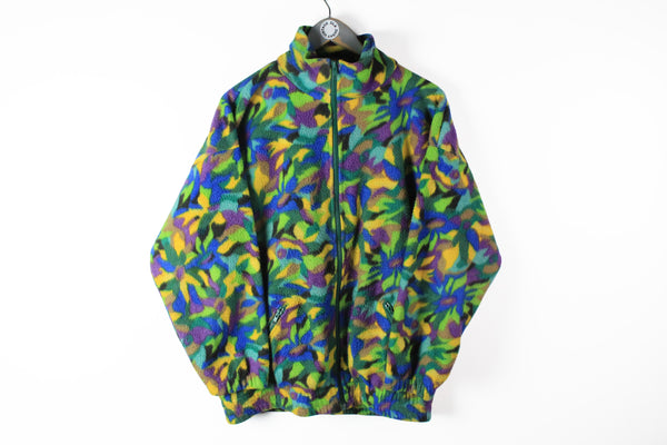 Vintage Fleece Full Zip Small crazy camouflage sweater 90s sport green blue multicolor 