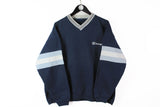 Vintage Champion Sweatshirt Large V-neck small logo navy blue 90s sport style jumper