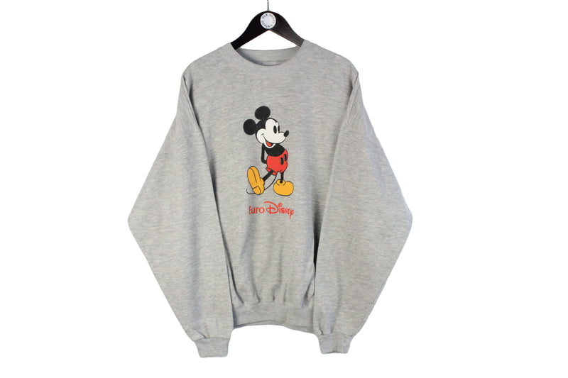 Vintage Mickey Mouse Sweatshirt XLarge gray big logo 90s retro style crewneck Disney company pullover