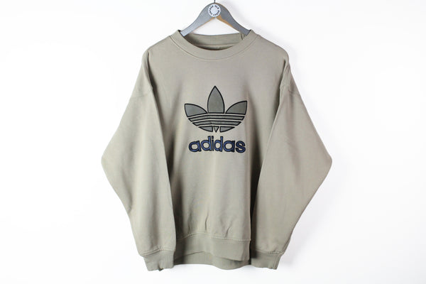 Vintage Adidas Sweatshirt Medium gray big logo 90s retro style sport jumper